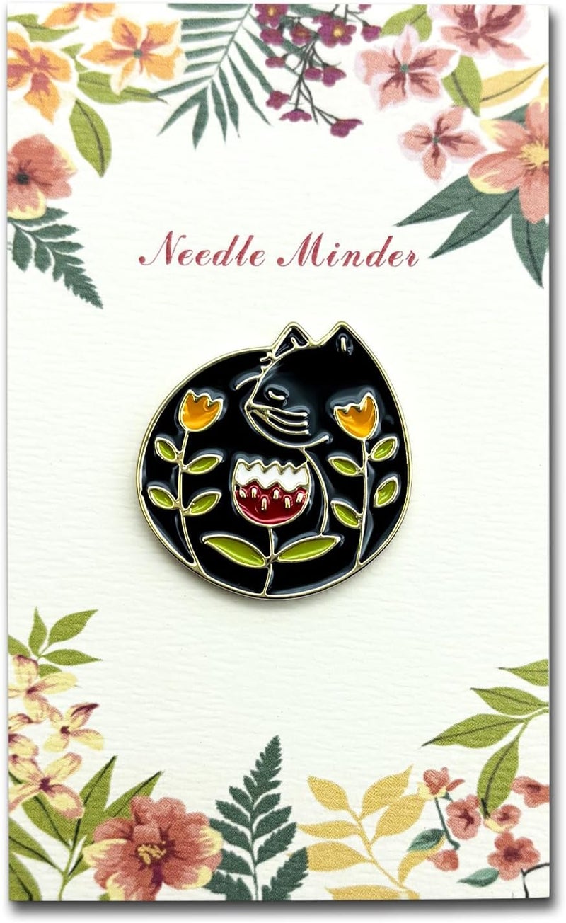 Amesuspes Needle Minder for Keeping Sewing & Embroidery Needles – Magnetic Needlepoint Holder, Cross Stitch Supplies – Secure & Decorative Needle Minders for Stitching & Crafting (Floral Cat) - Image 1